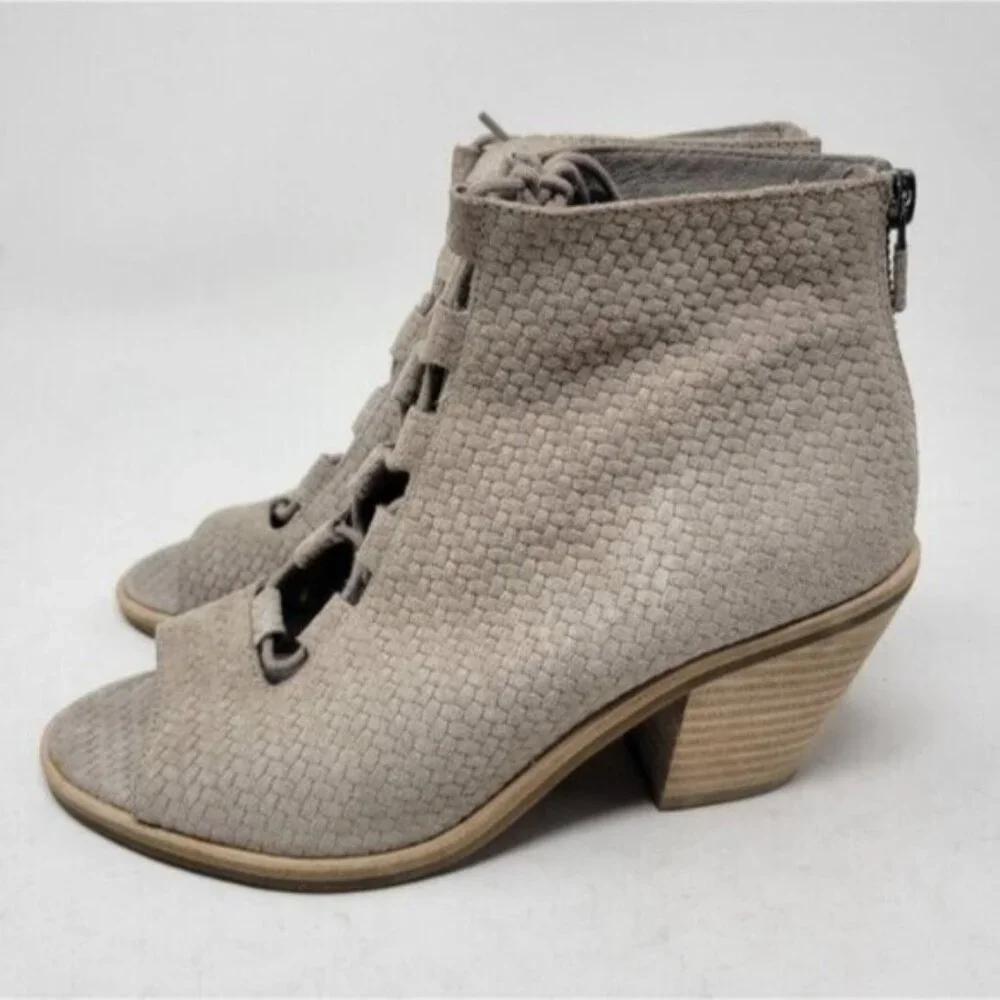 Eileen Fisher | Slew Lace Up Peep Toe Leather Ankle Bootie Taupe